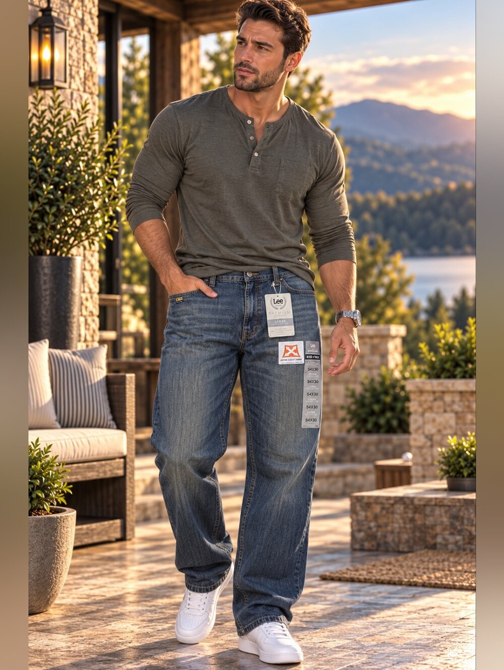 Lee Premium Select Worn Stone Loose Straight Jeans Size 54x30 NWT